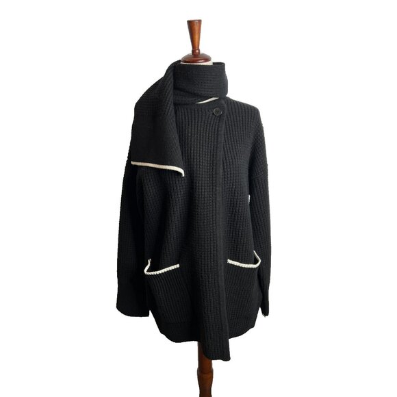 Madewell $198 Merino Wool-Blend Scarf Sweater Jacket Black Size M NT607 - Picture 6 of 10
